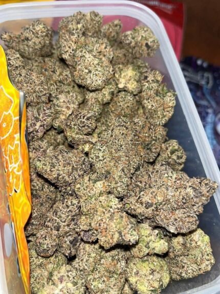 Frosty Honey Combs cannabis buds with golden trichomes and sweet aroma